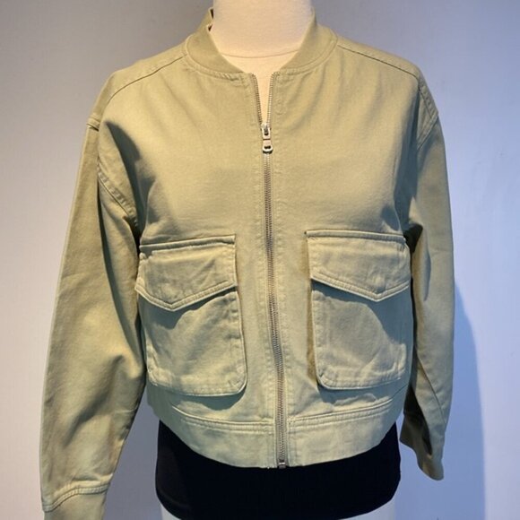Nicole Miller New York sage green 100% cotton cropped denim zip jacket size M - Picture 9 of 10